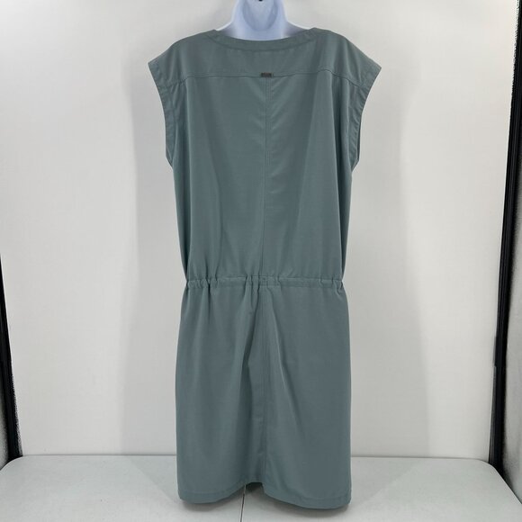Prana M Drawstring Waist Dress Blue Recycled Poly Quick Dry Travel Outdoor - Picture 2 of 15